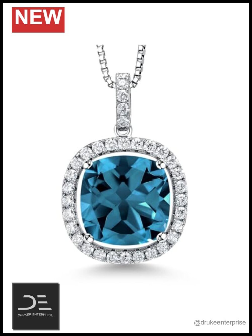 14MM Cushion Birthstone and White Moissanite Pendant Necklace in 925 Sterling